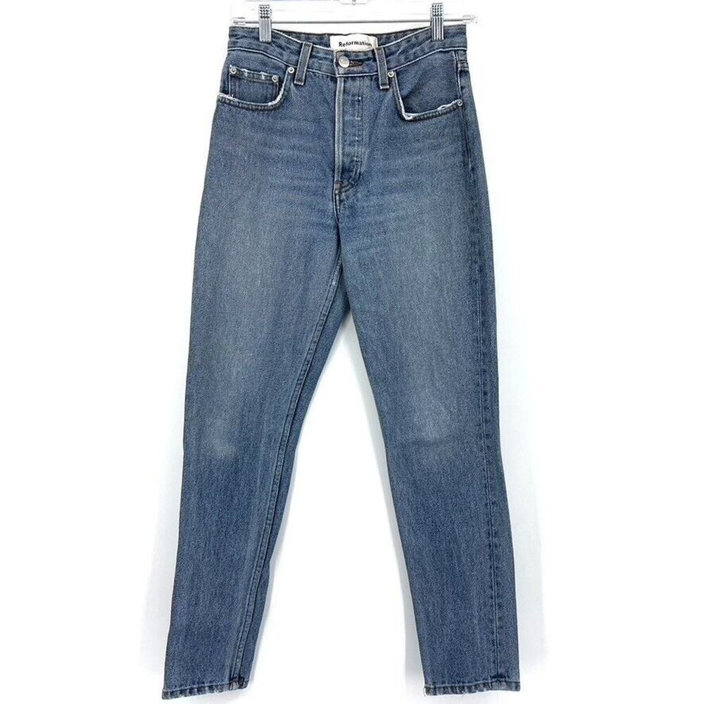 Reformation Womens Skinny French Baltic Wash Jeans Size 26 Button Fly